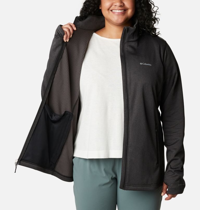 Women's Columbia Park View Grid Full Zip Fleece Sweatshirts Black | Plus Size CA-B6LC4